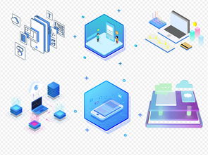 蓝色互联网电子科技2.5D商务金融办公插画素材 现代设计的效率与美学融合
